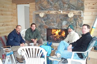 lunch by the fireside - Ben, Kevin, Mick and Mike